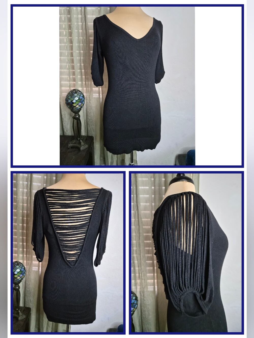 RARE Vintage Bisou Bisou Michele Bohbot Sliced Shredded Back Knit Dress Size L